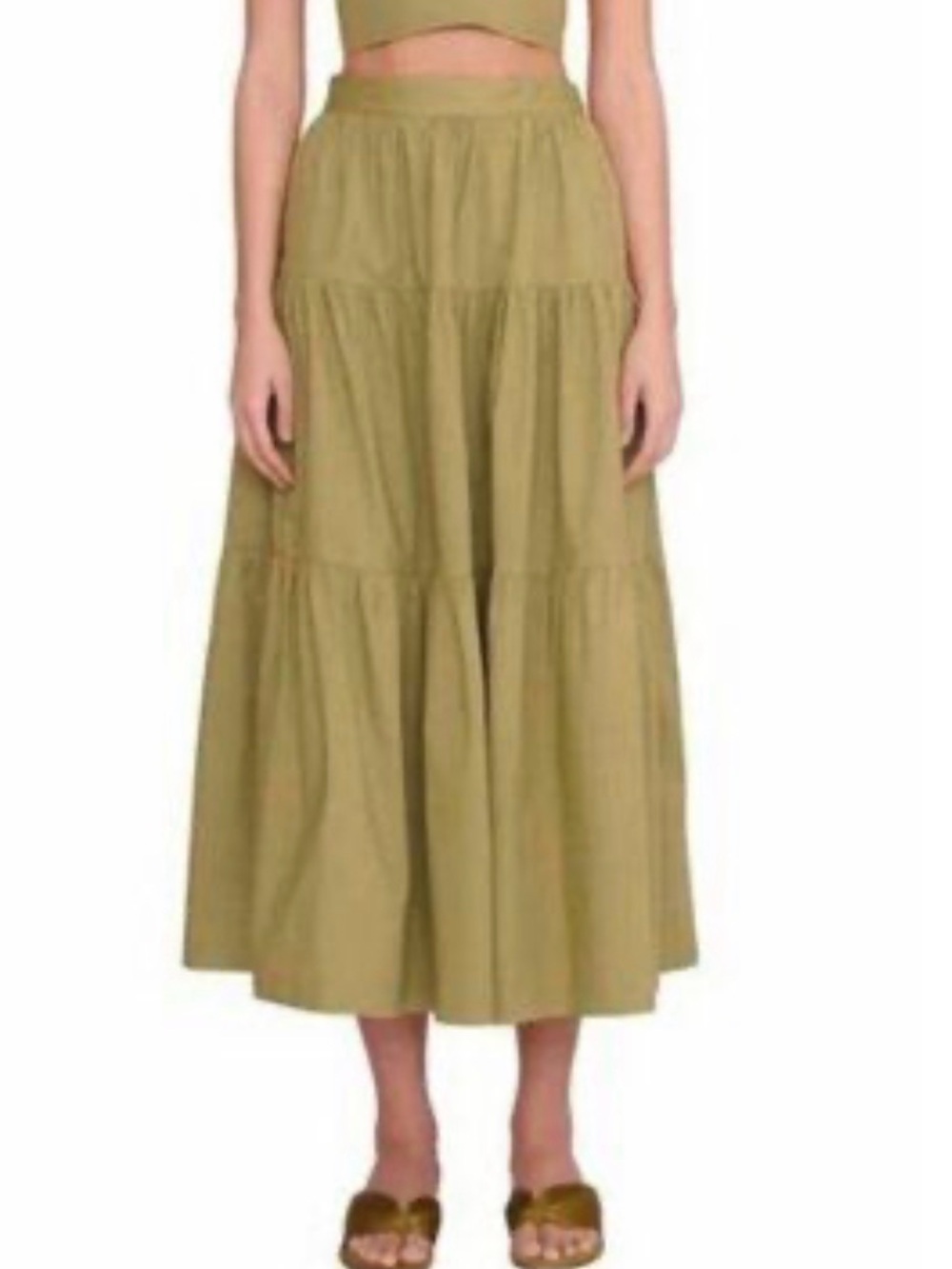 Staud Sea Olive Tiered Midi Skirt NWT